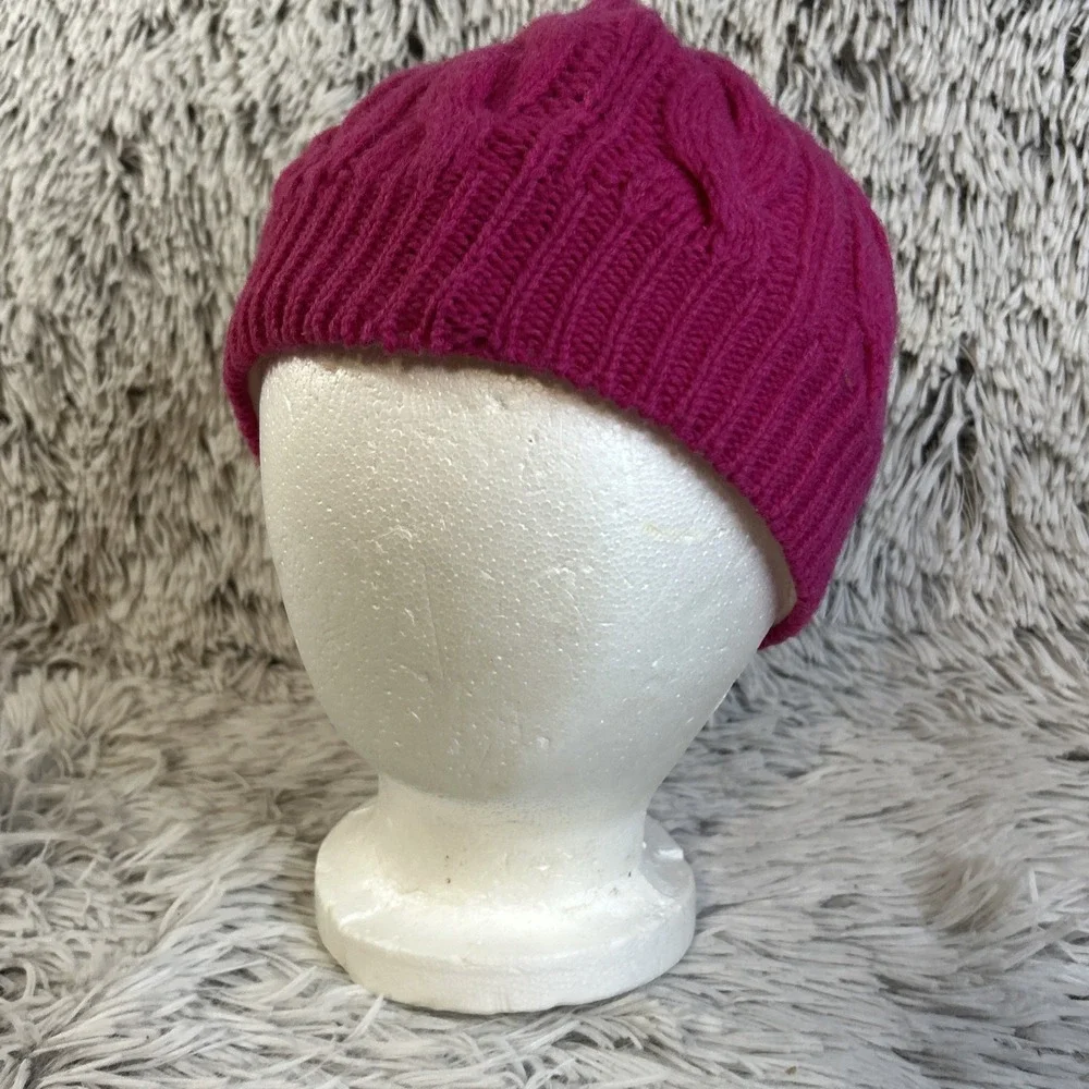 Vtg Y2K Pink Cable Knit‎ Beanie O/S Winter Hat Gloves M/L Set GAP Lamb's Wool